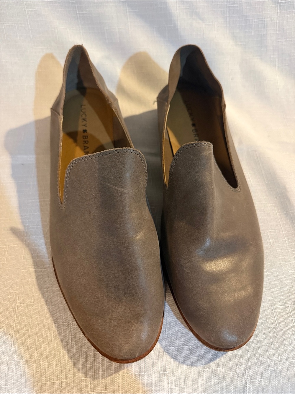 Lucky Brand Taupe Gray Leather Slip-On Loafers